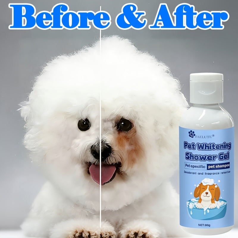 Pet Whitening Shampoo for White Fur Dogs & Cats - Professional Brightening Coat Cleanser to Remove Yellow Stains & Odor, Natural Mild Formula Safe for Sensitive Skin, Puppies & Kittens, 80g Grooming Shampoo