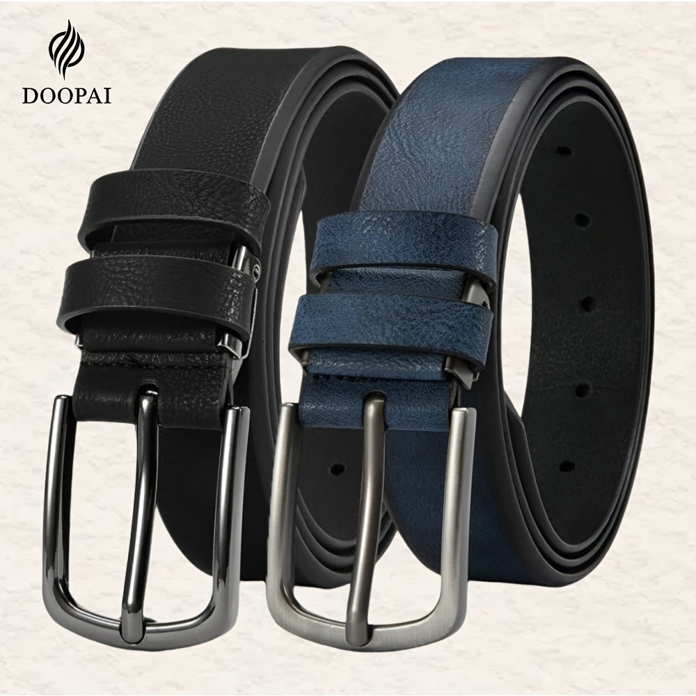 2-Pack Men's Genuine Cowhide Leather Belt with Gift Box – Adjustable Pin Buckle Classic Vintage Jeans Belt for Men, Sizes 30"-52"