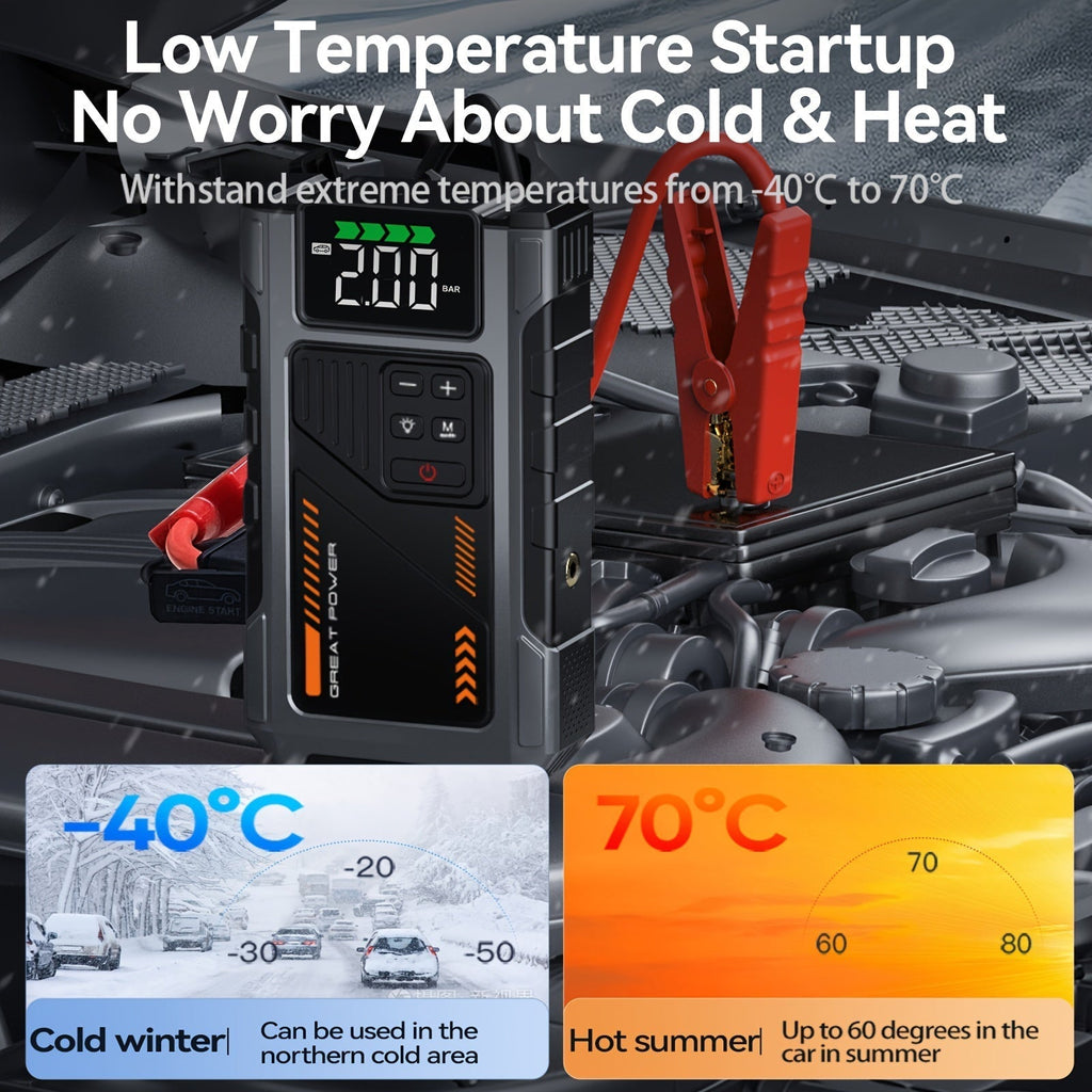 Portable Car Jump Starter 12V Battery Booster Pack with Optional Air Compressor - Emergency Battery Jump Start for Gasoline & Diesel Engines, Compatible with Sedans, SUVs, Trucks & Lawn Mowers