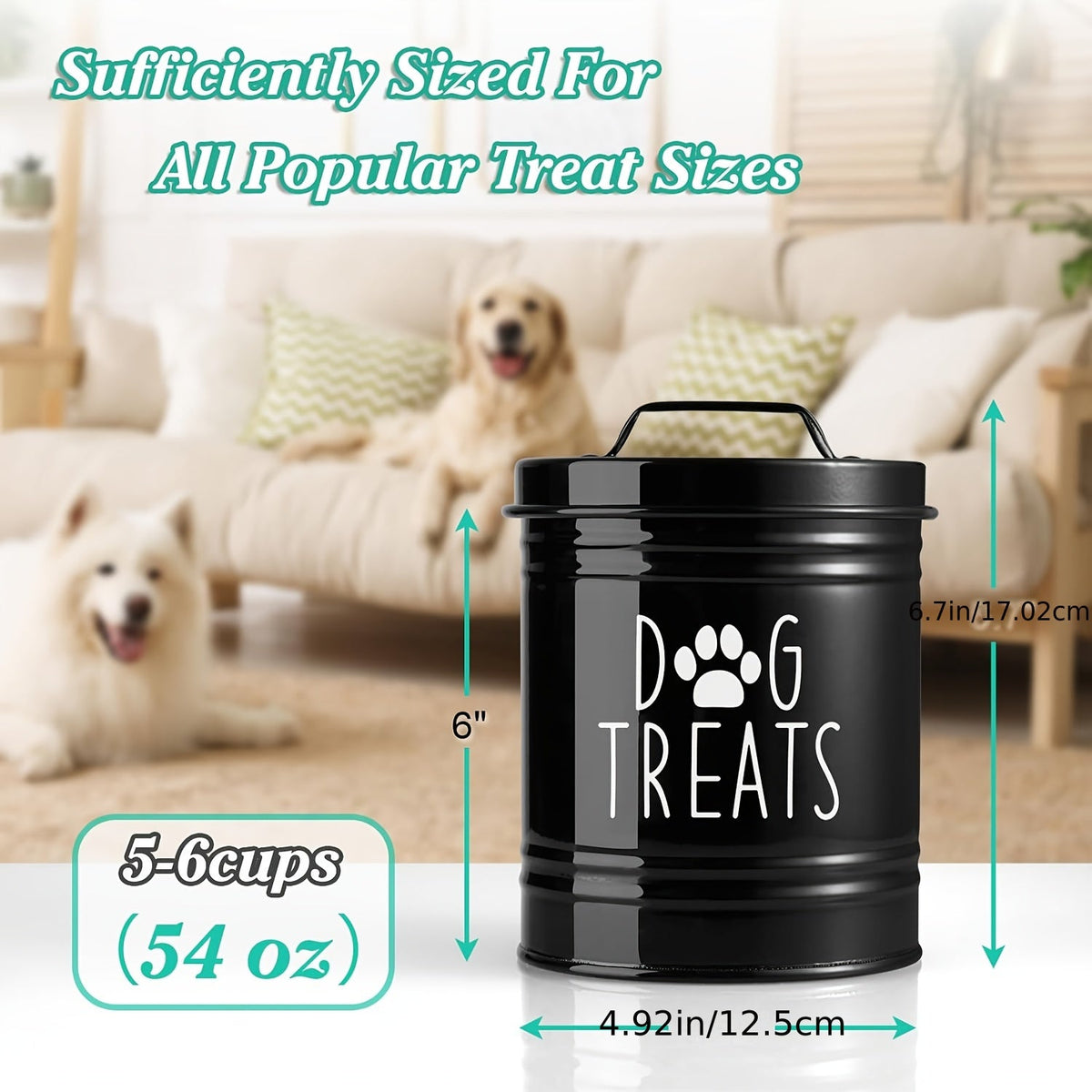 Pet Food Storage Container with Lid - Moisture-Proof Iron Dog Food Bucket Country Farmhouse Style Airtight Dry Food Keeper for Dogs Cats Black White Kitchen Pet Organizer Gift