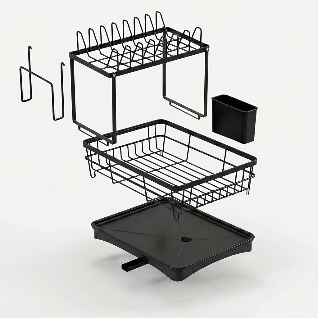 2-Tier Dish Drying Rack for Kitchen Counter with Drainboard Drain Mat Knife Fork Cup Holder Utensil Organizer Dish Drainer Kitchen Gadget Gift for Women Mother's Day