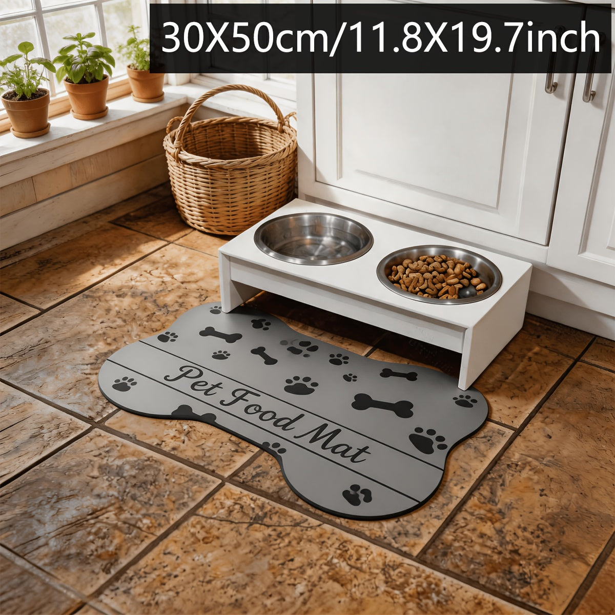 Pet Feeding Mat Non-Slip Absorbent Placemat for Cats and Dogs - Waterproof Irregular Shape Food Mat, Soft Washable Floor Mat Doubles as Sleeping Pad