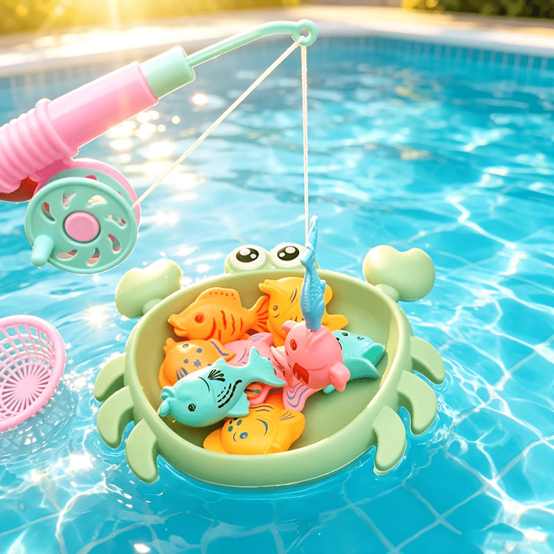 Kids Magnetic Fishing Toy Set with Crab Fish Shell Fishing Rod and Net 8 Piece Toddler Bath Water Table Sensory Play Fine Motor Skills Summer Gift for Boys Girls Ages 3 4 5 6 Orange Green