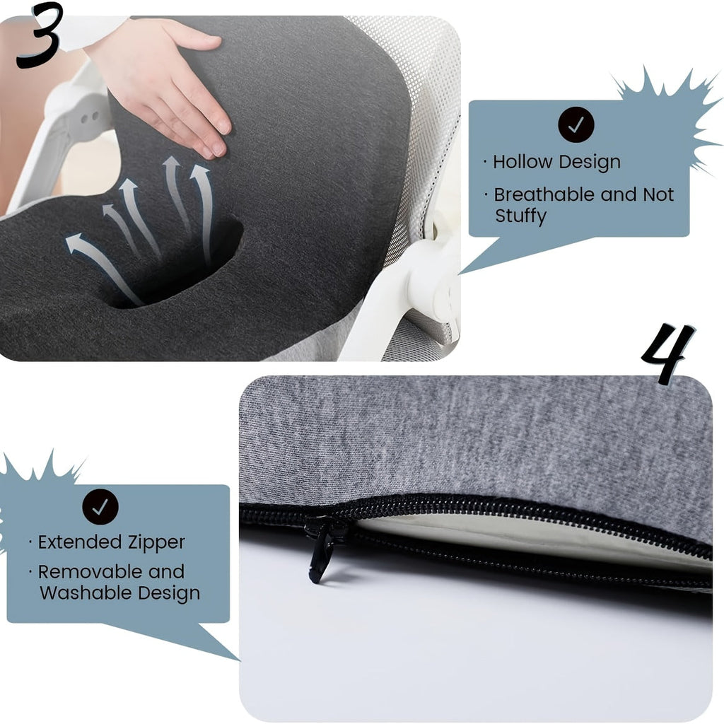 Ergonomic Memory Foam Seat Cushion with Back Support – Non-Slip Office Chair Gaming Chair Car Seat Pad for Hip & Tailbone Pain Relief, Long Sitting Comfort