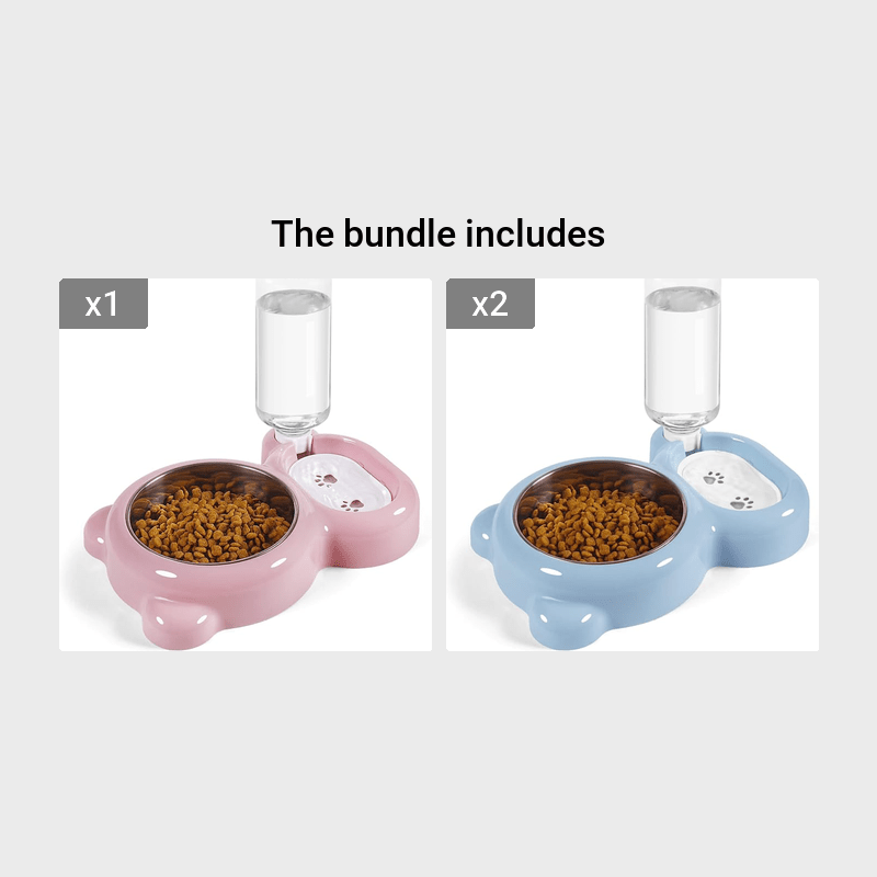 Pet Double Bowl Set with Automatic Water Dispenser Bottle – Food and Water Bowls for Small Dogs and Cats, Dishwasher Safe, Durable BPA-Free, Pink Grey Purple, Indoor Pet Feeding Station