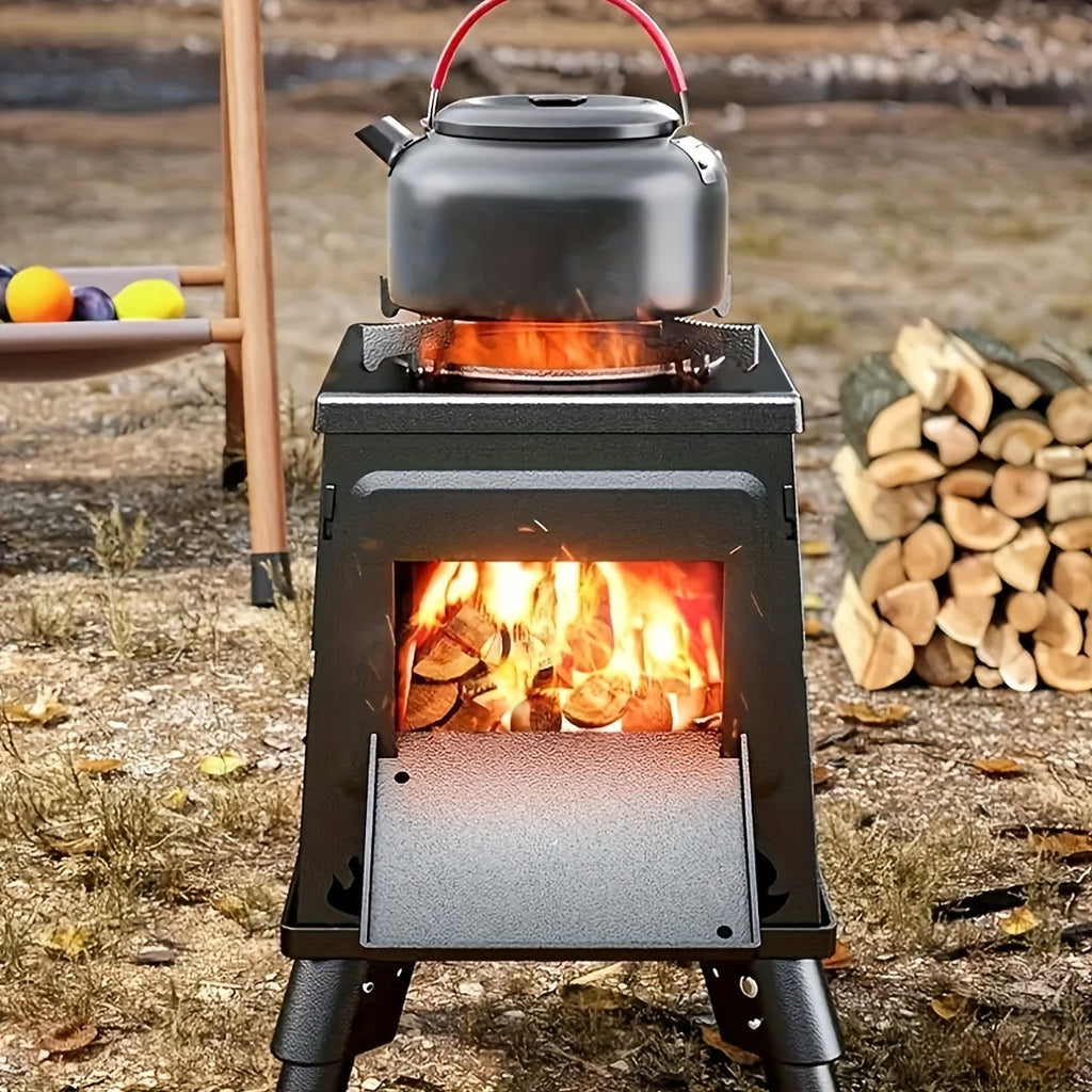 Portable Wood Burning Camp Stove with BBQ Scissors - Lightweight Outdoor Hiking Cookstove & Picnic Grill Set for Travel Camping