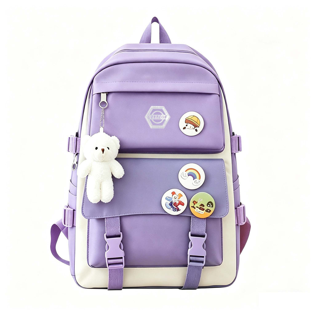5-Piece Girls School Backpack Set Cute Lightweight Daypack with Tote Bag, Pencil Case & Coin Purse - Durable Student Backpack for School, Hiking & Casual Use