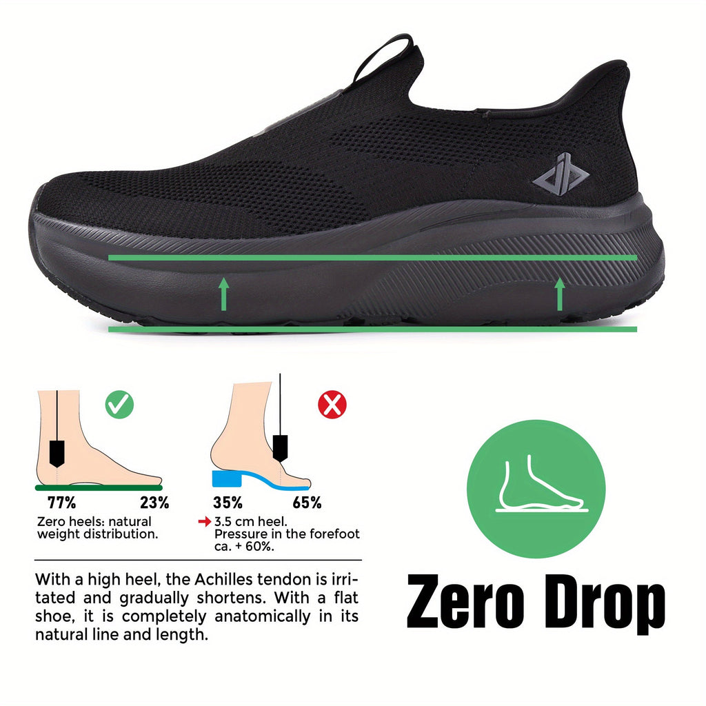 Men's Hands-Free Slip-On Orthopedic Sneakers – Wide Toe Box, Arch Support, Metatarsal Pad, Cushioned Zero Drop Sole, Mesh Upper, Walking Shoes for Comfort & Pain Relief