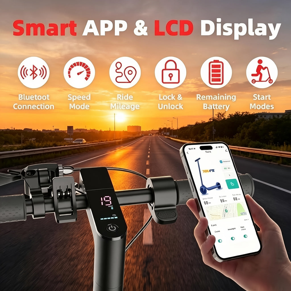 Folding Electric Scooter 8.5 Inch Tires 19 MPH Top Speed 18 Mile Range App Control Portable Commuter Scooter for Adults and Teenagers Daily Travel Gift Black