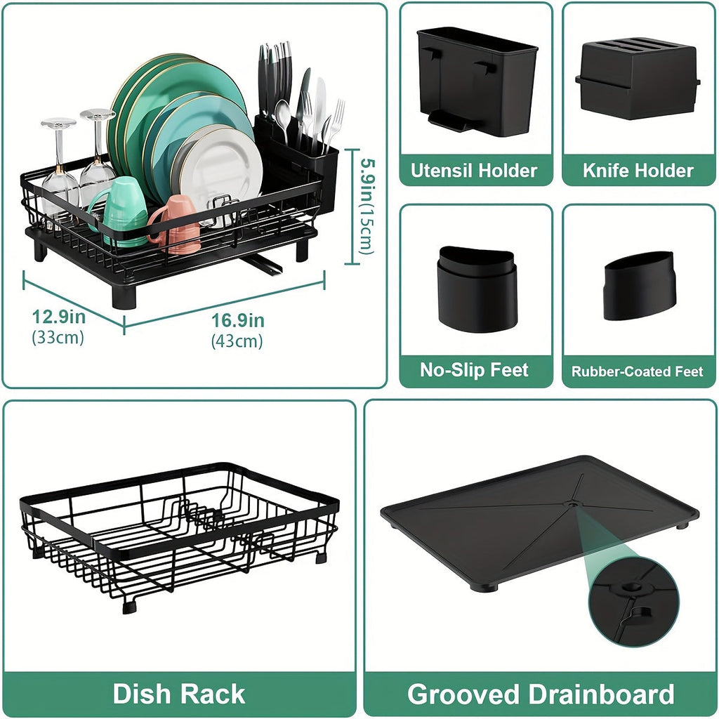 2-Tier Dish Drying Rack with Drainboard & Removable Utensil Holder – Large Capacity Dish Rack for Kitchen Counter, Sink-Side Drying Rack for Dishes, Cookware & Utensils – Space-Saving Design