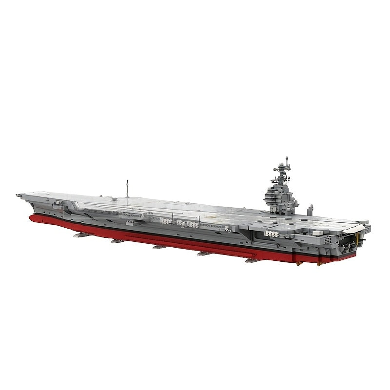 4989 Piece Navy Aircraft Carrier Building Block Set – Grey & Red Hull Warship Diorama, Elevating Flight Deck, Island Tower, MOC Military Model Kit, Collector Gift for Navy & Military Enthusiasts A2683