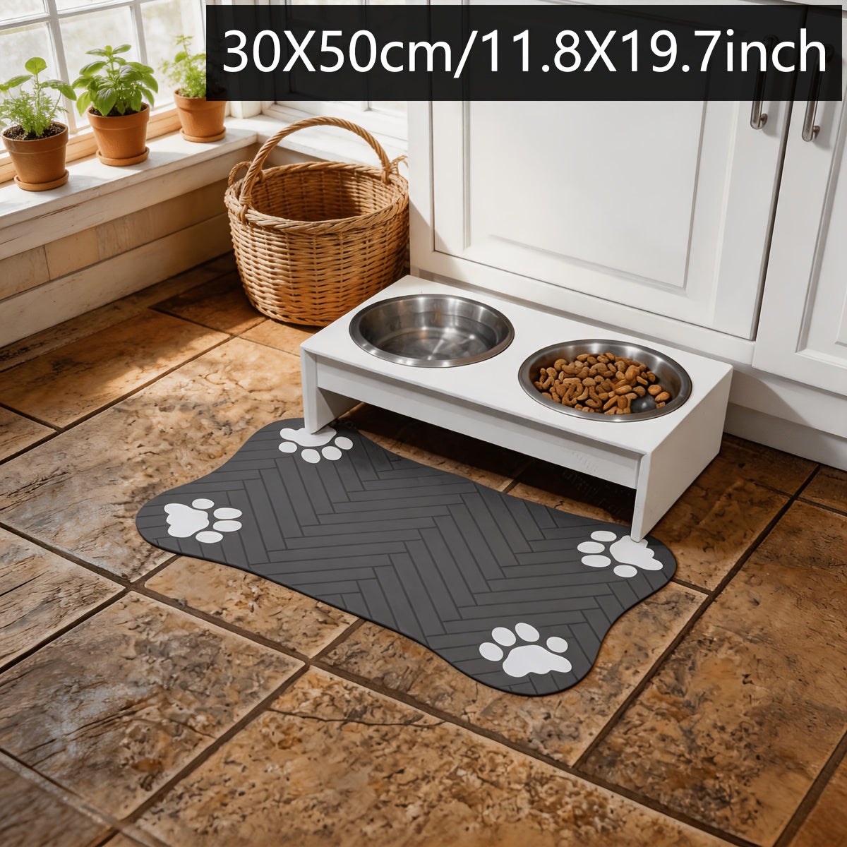 Pet Feeding Mat Non-Slip Absorbent Placemat for Cats and Dogs - Waterproof Irregular Shape Food Mat, Soft Washable Floor Mat Doubles as Sleeping Pad