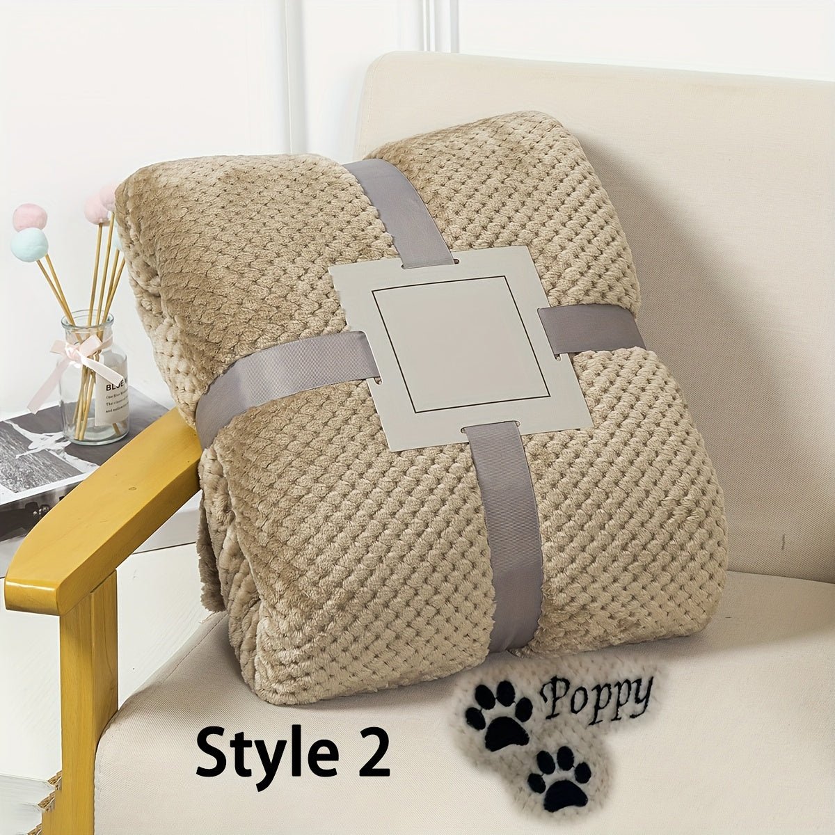 Personalized Pet Blanket Custom Embroidered with Name - Plaid Throw Blanket for Dogs & Cats, Cozy Machine Washable Bedspread for Bed & Couch, 3 Embroidery Styles 4 Colors - Puppy & Kitten Gift