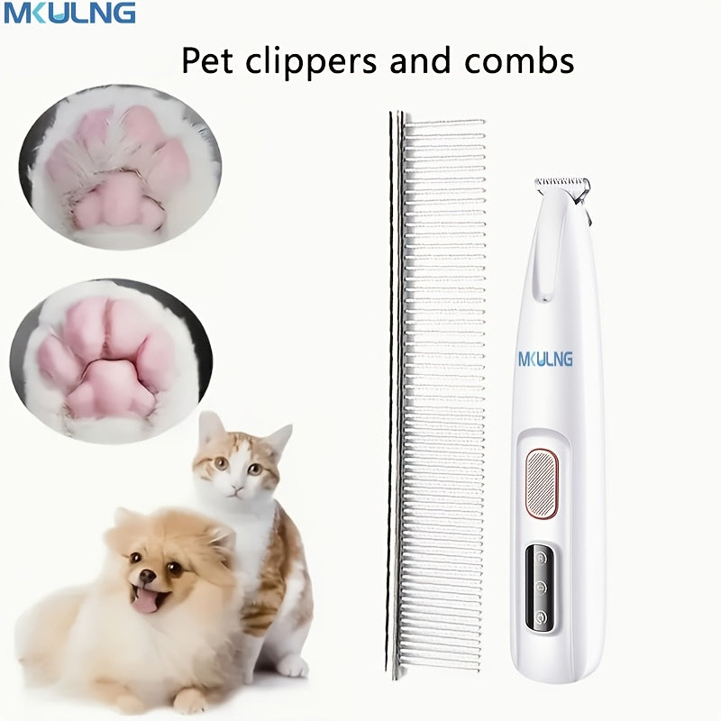 Pet Hair Clipper USB Rechargeable Cordless Silent Dog Cat Grooming Kit Electric Razor Trimmer with Scissors & Comb Grooming Tool for Dogs Cats White