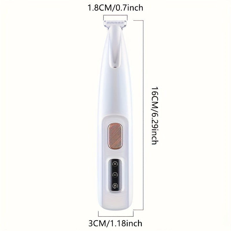 Pet Grooming Clipper Low Noise USB Rechargeable - Multi-Functional Dog & Cat Hair Trimmer with LED Light for Paws, Eyes, Ears, Face & Belly, Cordless Full-Body Grooming Kit for Sensitive Pets (White)