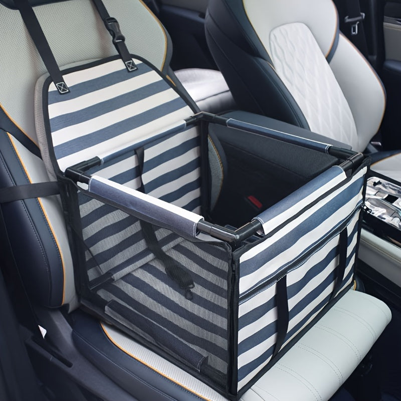 Dog Car Seat Safety Basket Cushion for Small & Medium Dogs - High-Quality Pet Booster Seat with Soft Cushion, Secure Car Dog Basket, 7 Colors: Brown, Gray, Grey, Crimson, Navy Blue, Blue, Stripe
