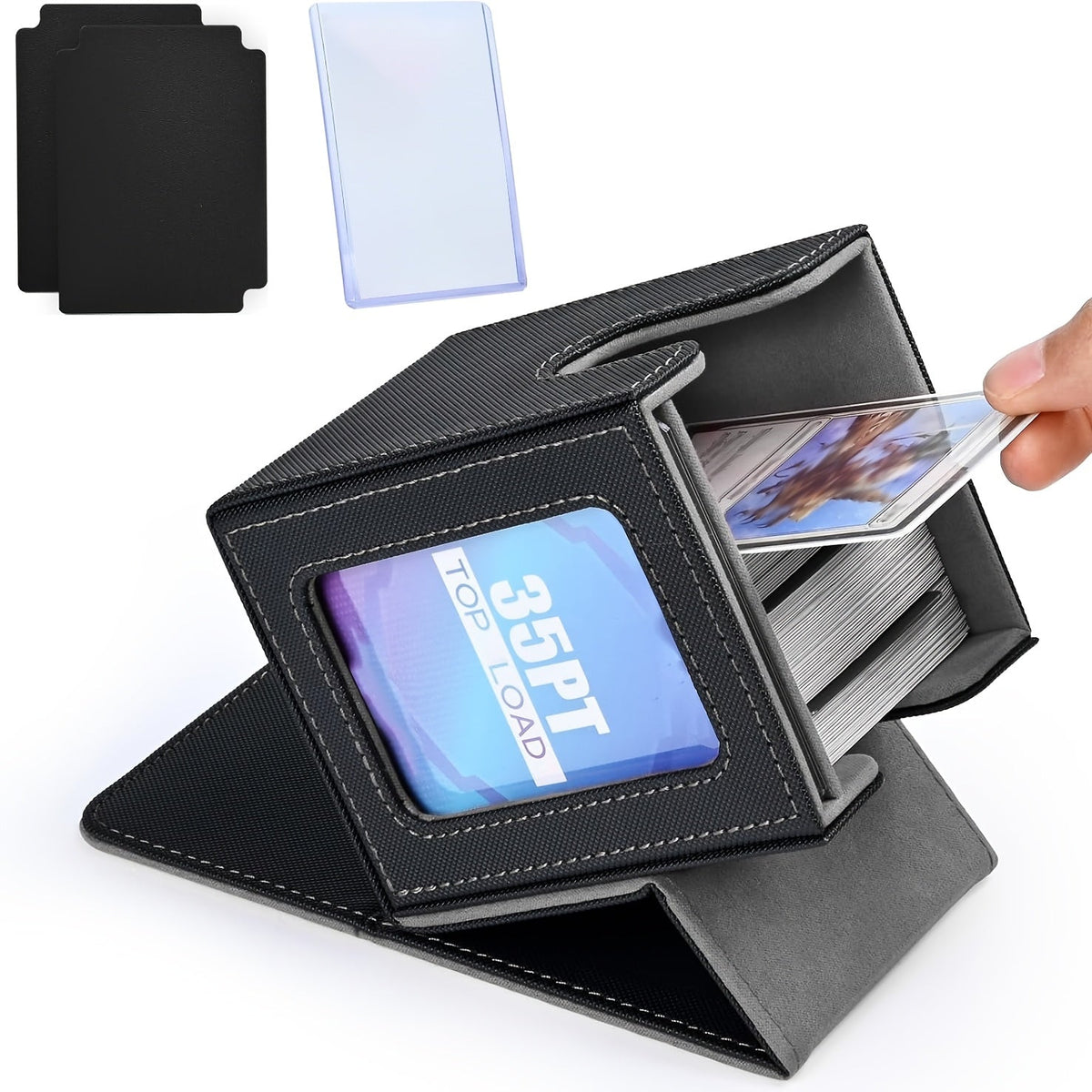 TCG Deck Box 100+ Double Sleeved Cards Commander Display Card Storage Case with 2 Dividers Top Sleeve Compatible with MTG Magic the Gathering Pokemon Yu-Gi-Oh Trading Card Game Black Gray Blue Purple Green