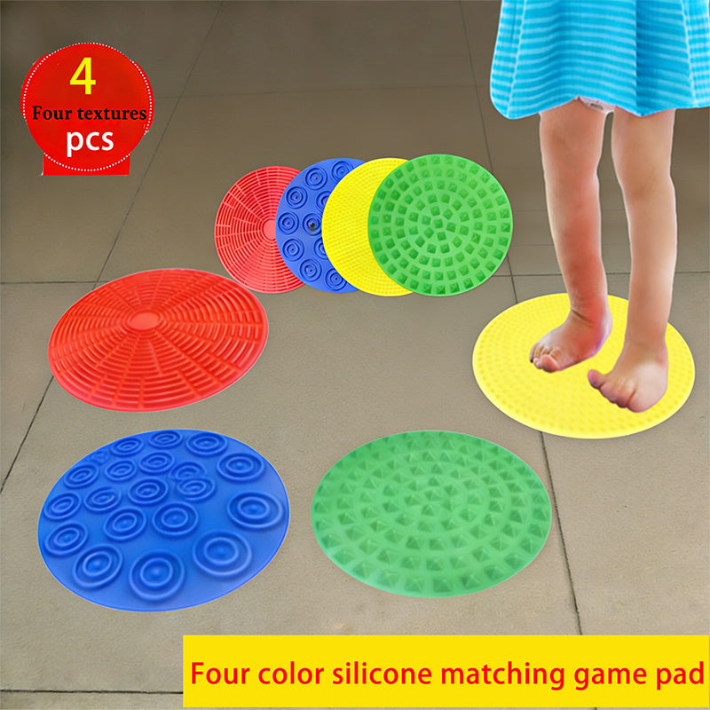 4pcs Sensory Textured Silicone Pads 7-Inch Colored Silicone Matching Game Mats Multi-Sensory Hand Foot Touch Floor Mats for Kids Sensory Play Therapy Autism OT Tools Lightweight Portable Home Travel