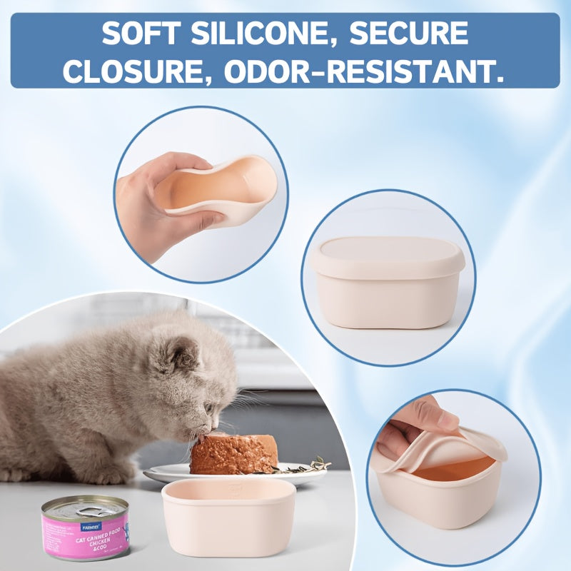 Cat Food Can Covers 2-Pack Flexible Silicone Lids - Fits 2.56" / 65mm Cans, Keeps 3oz Wet Cat Food Fresh, Retains Moisture & Reduces Odors - Reusable Pet Food Can Covers for Multi-Cat Households