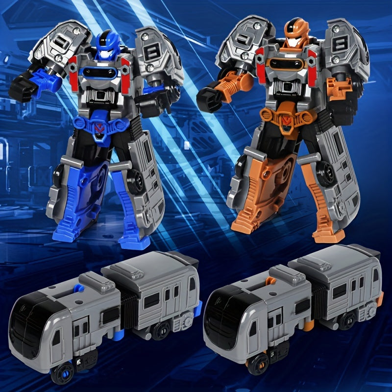 2-in-1 Transforming Robot Train Assembly Toy for Kids - Cartoon Figure Puzzle Building Set, DIY Transform Robot Vehicle Model, STEM Creative Toy for Boys Ages 4+, Birthday Christmas Gift