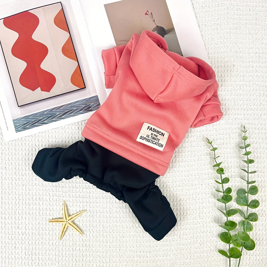 Color Block Small Dog Hoodie – 4-Legged Sweatshirt Machine Washable Polyester Winter Pullover for Small Dogs, XS to XXL, Casual Cozy Pet Sweatshirt in Pink Red Ginger for Cold Weather Outings