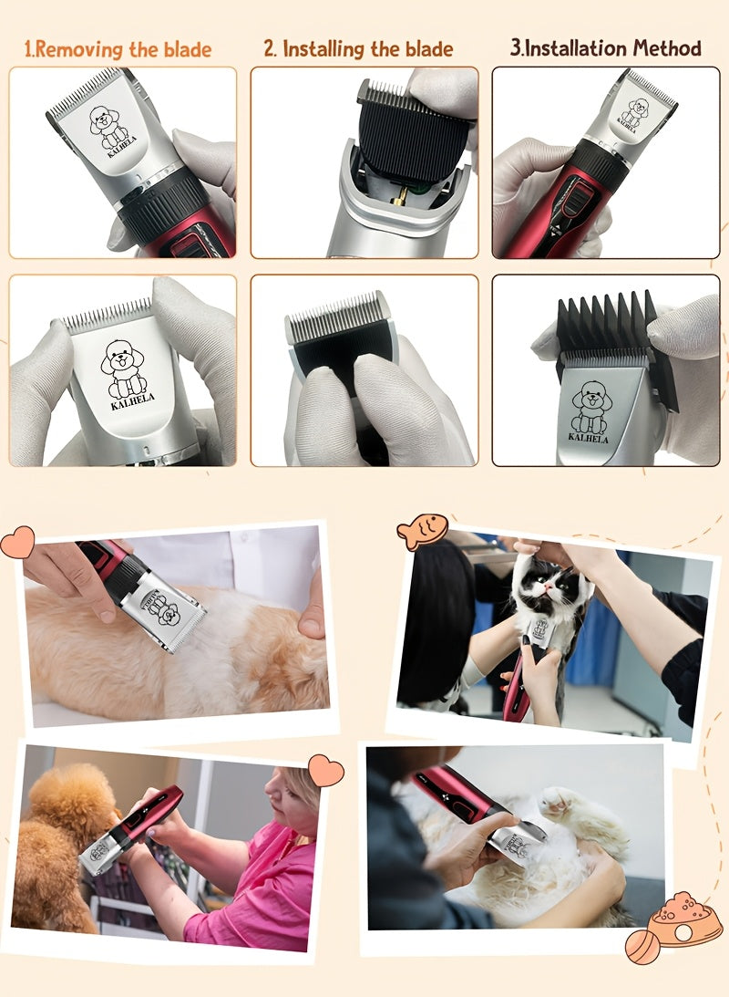 Dog Grooming Kit Wireless Low-Noise Electric Clippers – Rechargeable Lithium Battery, Thick Fur Trimmer with Scissors & Comb for Small & Large Dogs and Cats, Multiple Bundle Options