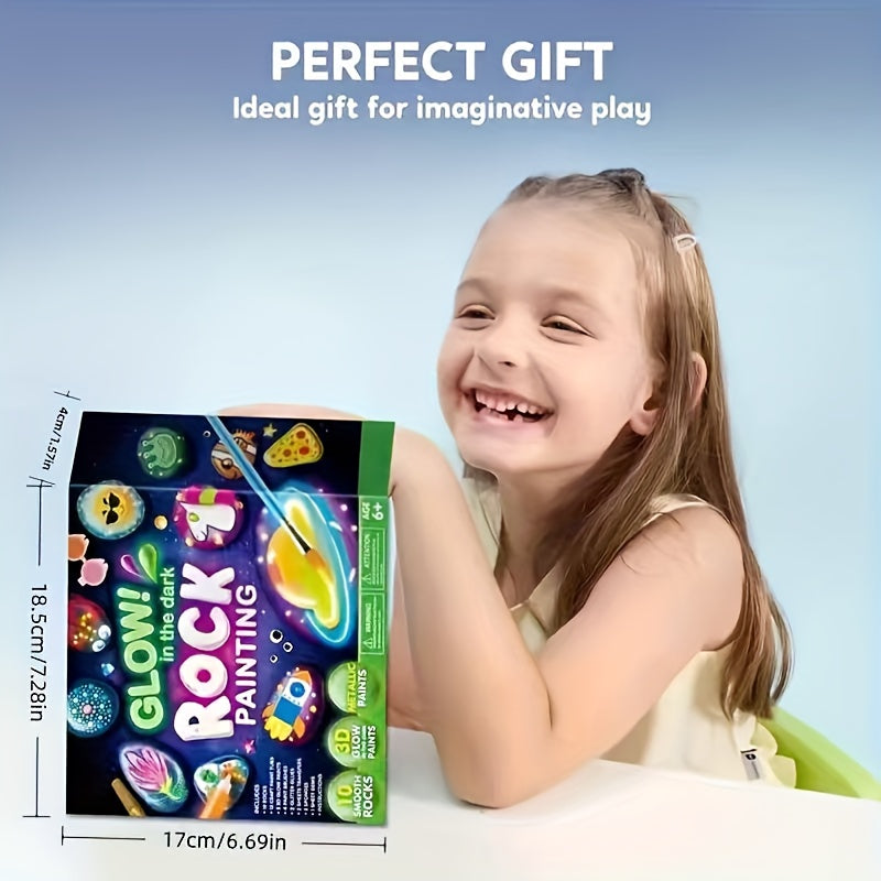 Glow in the Dark Stone Painting Kit for Kids – Creative DIY Rock Art & Craft Set, Graffiti Painting Toy, Outdoor Activity Gift for Boys and Girls Birthday Parties