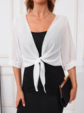 Women's V-Neck Tie Front Shawl Blouse – Lightweight Semi-Sheer Woven Shirt Jacket in 14 Colors for Spring, Summer & Fall