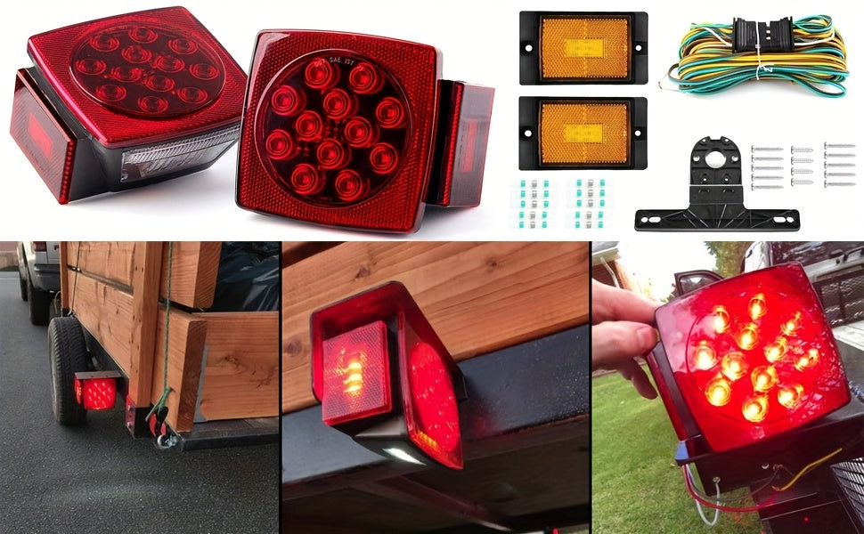 12V LED Trailer Light Kit with Wiring Harness – Submersible Waterproof Utility Trailer Lights for Boat RV Truck, Complete Kit for Trailers Under 80 Inch, Corrosion Resistant