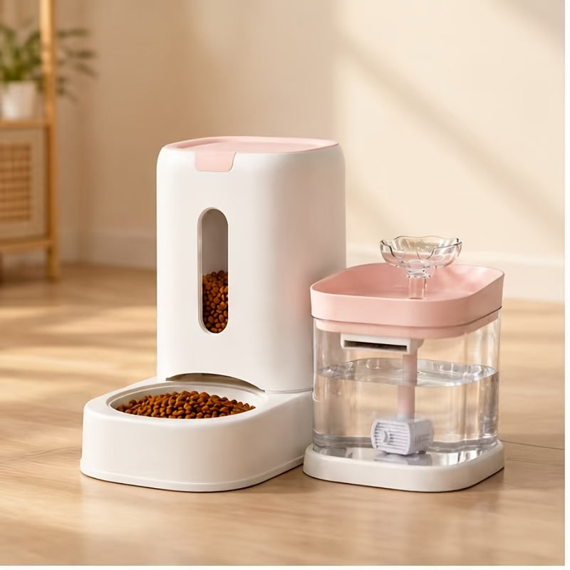 Automatic Pet Food & Water Dispenser 2-in-1 Set – 121oz Auto Cat Food Feeder + 60oz Water Fountain with No-Jam Design for Indoor Cats & Small Dogs
