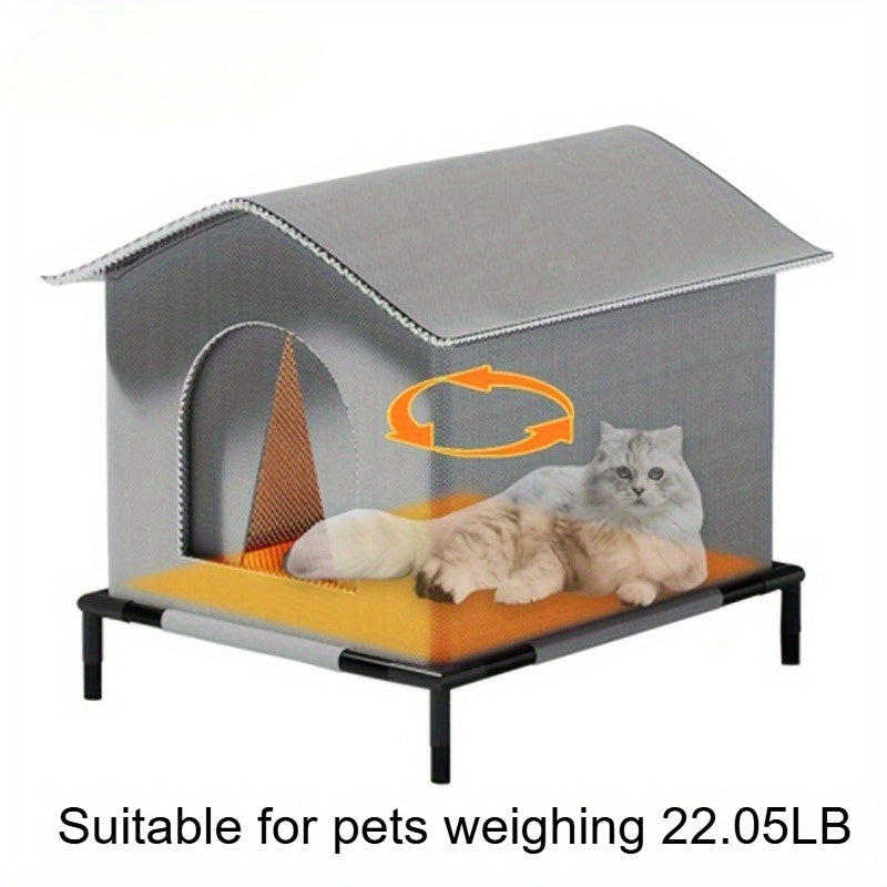 Outdoor Cat House All-Season Insulated Shelter with Stand - Oxford Cloth Cat House with Aluminum Foil Lining, Fluffy Blanket Included, Rain Snow & Wind Protection, 3 Sizes for Cats Up to 22lbs