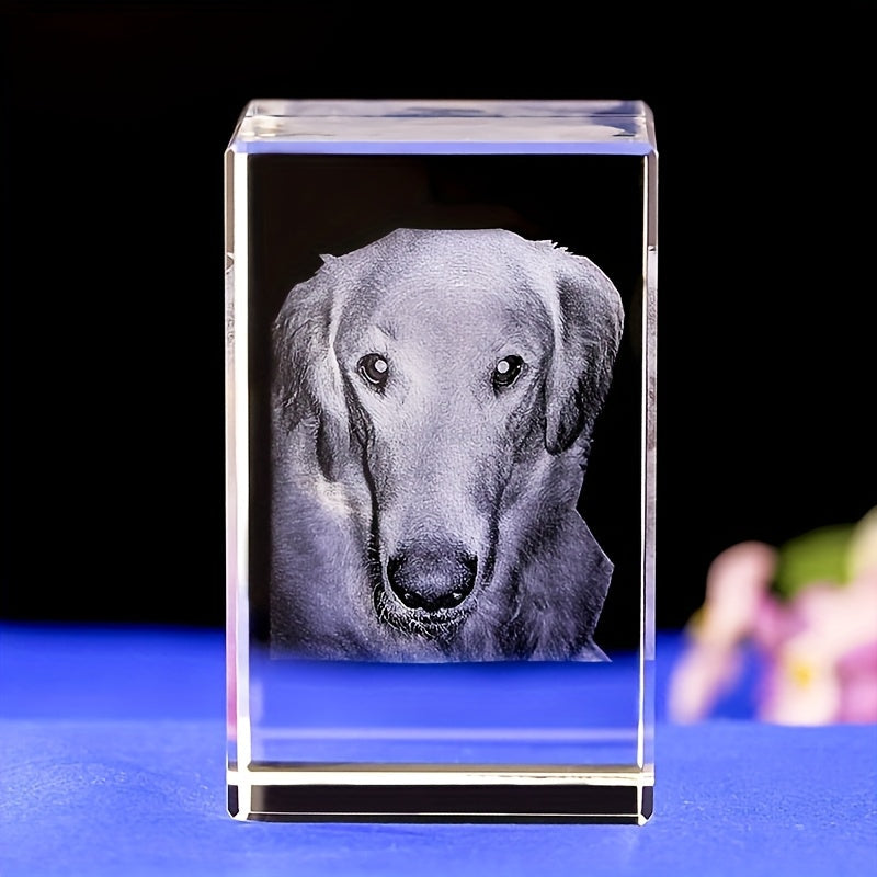 Personalized Pet Photo Crystal Ornament 3D Inner Laser Carving - Custom Cat & Dog Photo Keepsake, Commemorative Crystal Gift for Holiday, Anniversary & Christmas, 3 Shapes (Octagon/Cube/Rhombus)