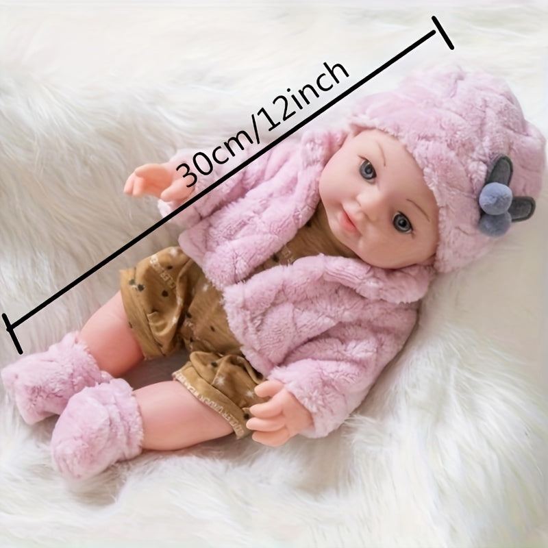 12 Inch Reborn Baby Doll with Pink Plush Outfit Hat Socks and Pacifier Realistic Newborn Soft Body Baby Doll Toy for Girls Toddlers Kids Birthday Christmas Holiday Gift