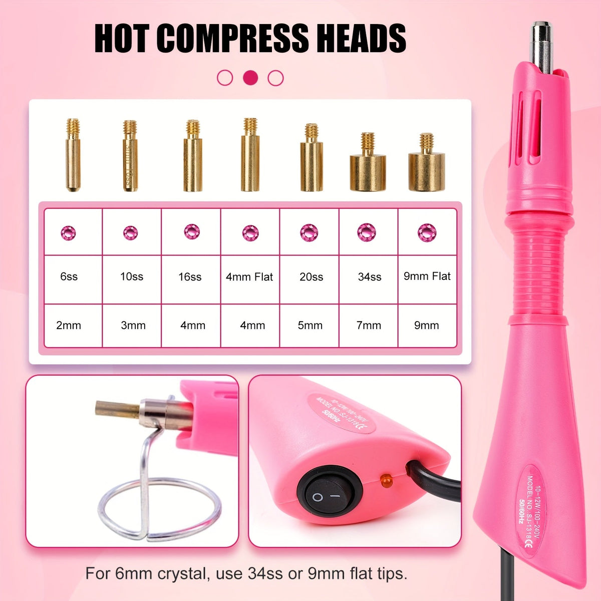 Hotfix Rhinestone Applicator Kit Complete Bedazzling Set with Wand 7 Tips Multi-Color Crystal Stones Tweezers Wax Pens & Storage Bag - DIY Bling Tool for Clothing Fabric Leather Crafts