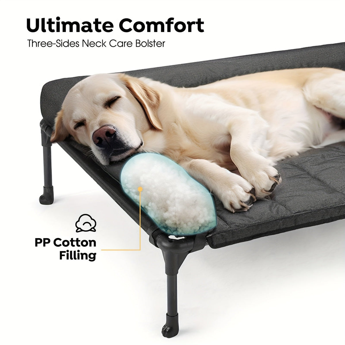 Cooling Elevated Dog Bed with Removable Pillow-Top Mat – Raised Bolster Dog Cot with Breathable Mesh Non-Slip Feet Dog Sofa Bed for Indoor & Outdoor Use