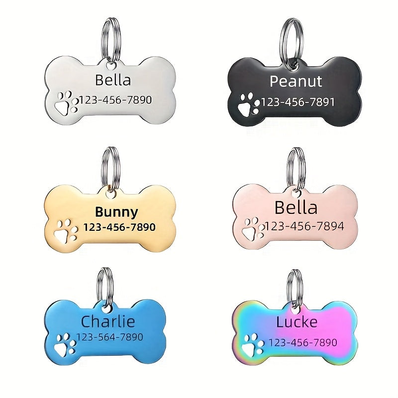 Custom Engraved Stainless Steel Dog ID Tag - Personalized Pet Name Tag Anti-Loss Single or Double Sided Engraving 6 Colors Dogs Cats Gift White Silver Gold Black Rose Gold Blue