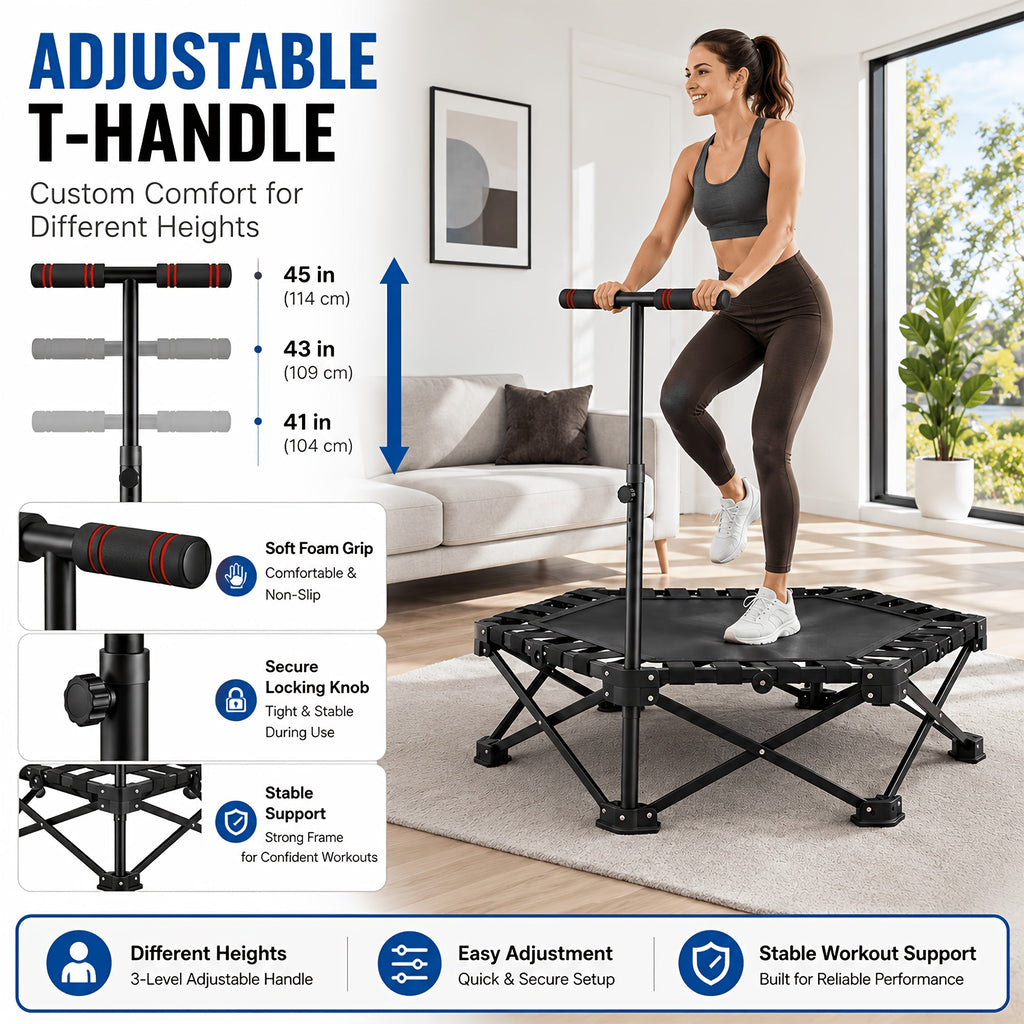 42-Inch Foldable Mini Rebounder Trampoline for Adults – Springless Fabric Strap System, 300 LB Capacity, Compact Indoor Fitness Bouncer for Home Gym, Cardio & Leisure Exercise, Space-Saving Design