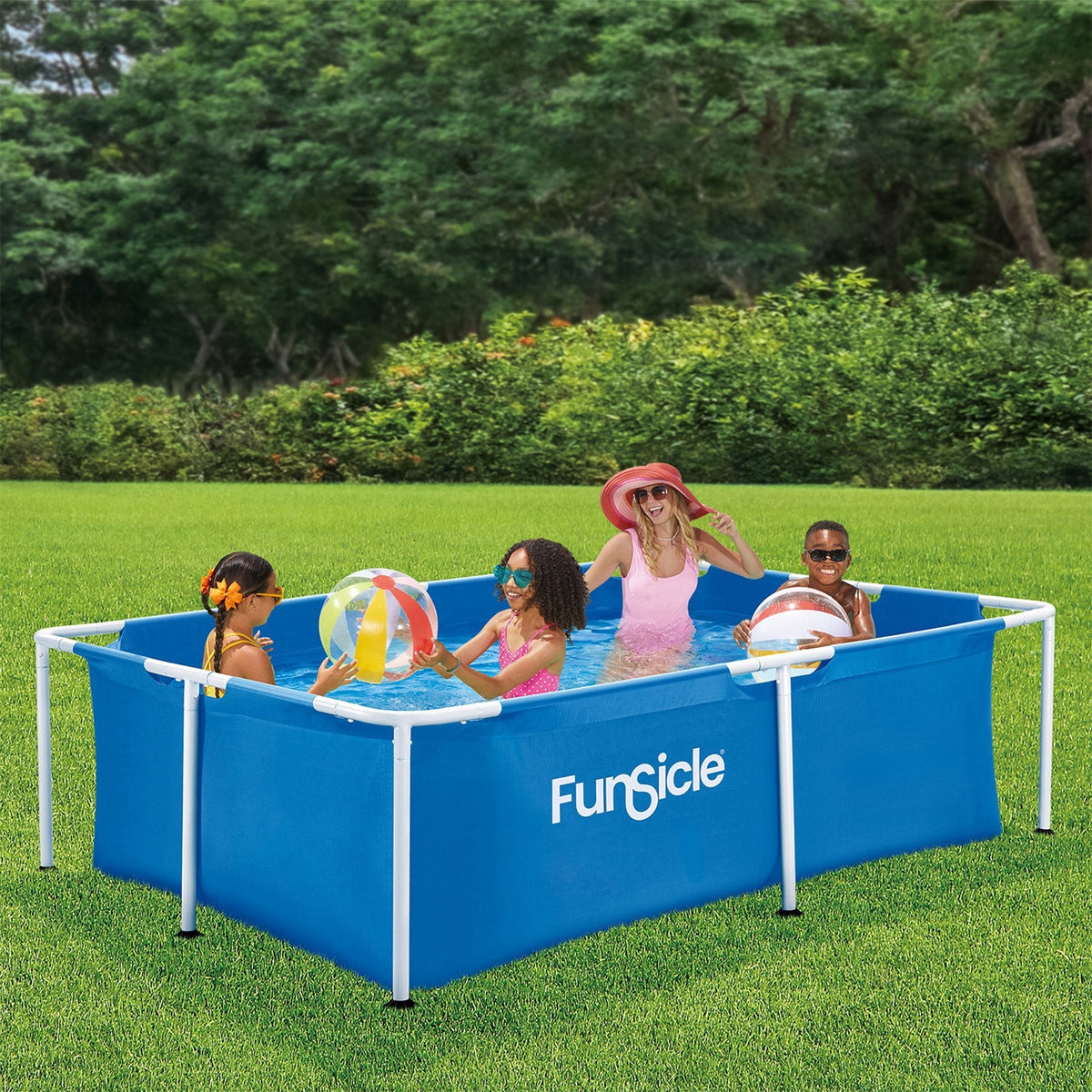 Funsicle 7-Foot Above Ground Activity Lap Pool for Family – SmartConnect Easy Setup, Durable Metal Frame, 3-4 Person Rectangular Backyard Pool for Kids & Adults Ages 6+, Blue