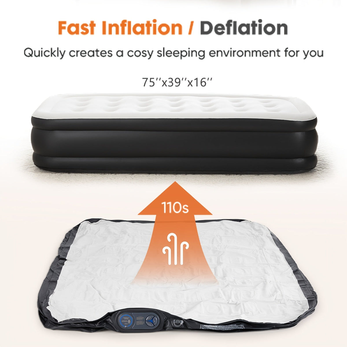 Inflatable Air Mattress with Built-In Pump – Double Height Blow-Up Airbed 16"/18"/21" Thick, 660 Lbs Capacity, Non-Slip Bottom – for Home, Guest Room, Camping & Outdoor Use