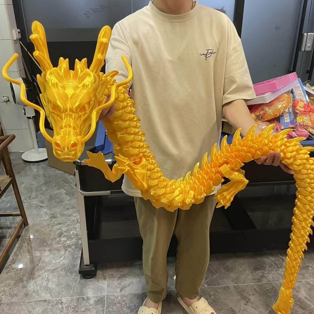 74 Inch Large Chinese Dragon Decoration Moveable Party Decor Hinge Structure Heavy Duty Indoor Outdoor Halloween Christmas Chinese New Year Golden Dragon Tyrannosaurus No Batteries Needed