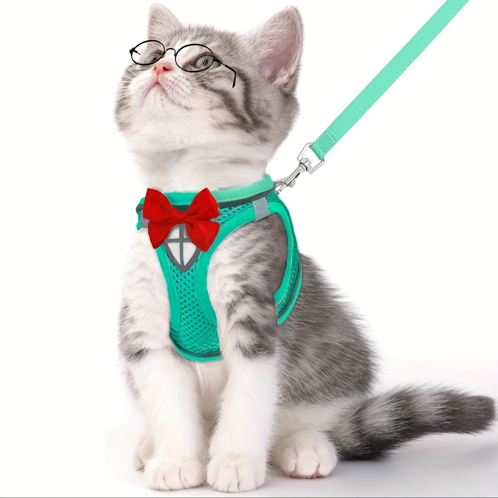 Cat Harness and Leash Set - Escape-Proof Soft Breathable Vest with Reflective Strips for Safe Cat Walking & Travel, Adjustable Kitten Harness for Outdoor Use, 6 Colors 4 Sizes (XS/S/M/L)