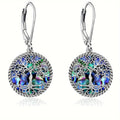925 Sterling Silver Tree of Life Abalone Shell Dangle Drop Earrings for Women – Boho Spiritual Jewelry Gift Set