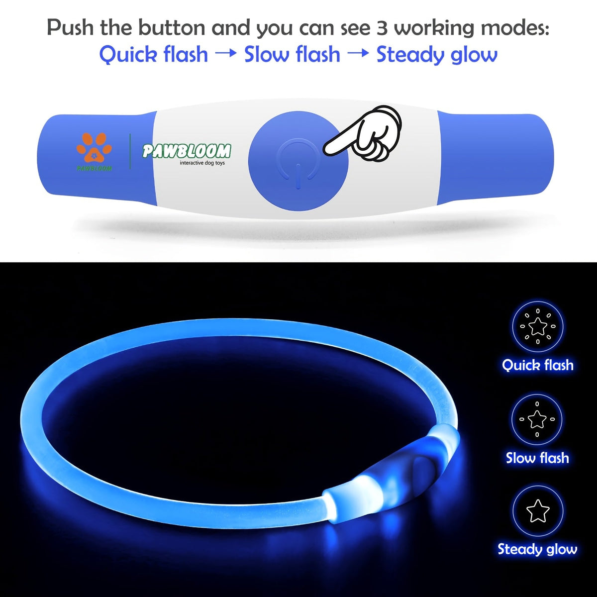 LED Light Up Dog Collar, USB Type-C Rechargeable Flashing Glow Dog Safety Collar for Night Walking, Waterproof Neon Pet Collar for Small Medium Large Dogs, 5 Colors