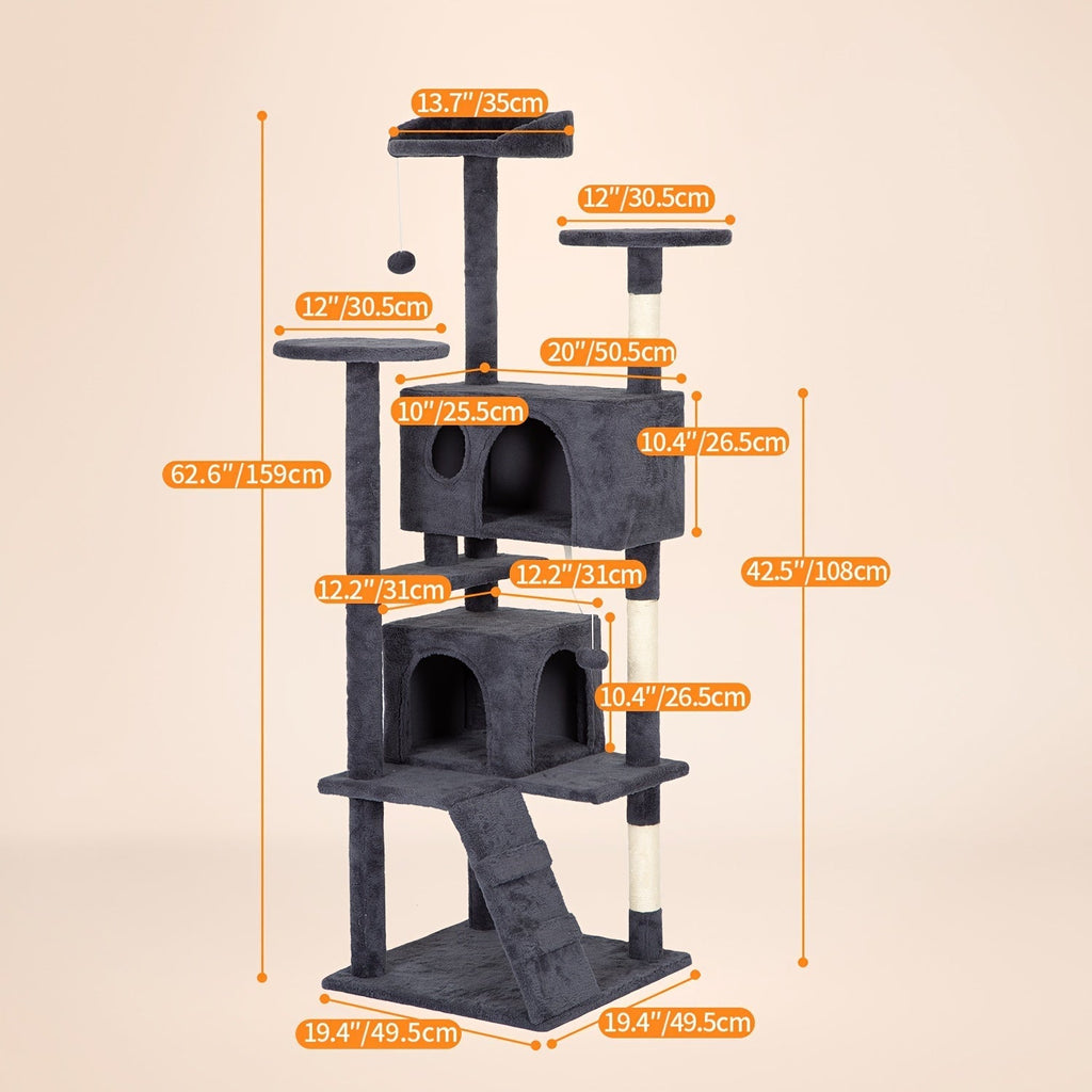 Multi-Level Cat Tree Tower with Scratching Post – Indoor Kitten Activity Center Playhouse, Easy to Assemble, Available in 22"/54"/60"/70" Heights & 7 Colors, Perfect Cat Gift