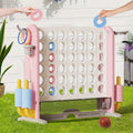 4-in-1 Giant Connect Four Game Set Adjustable Height Basketball Hoop Golf Ring Toss Kids Adults Indoor Outdoor Family Party Color Learning Educational Toy Gift