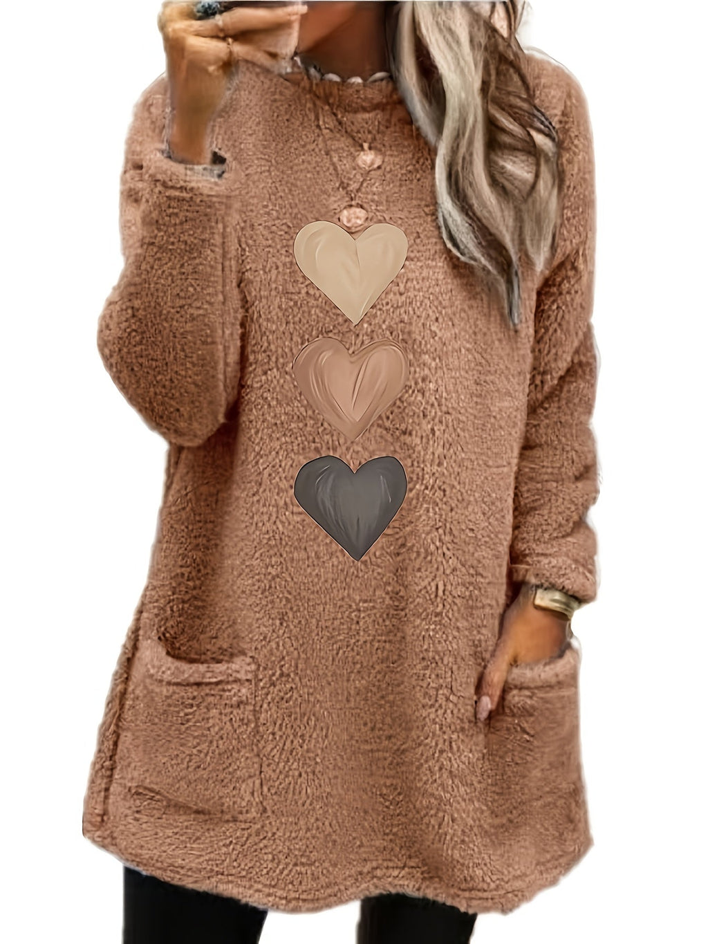 Women's Heart Print Sweatshirt Long Sleeve Fleece Lined Pullover Casual Crewneck Fall Winter Sweatshirt for Women S-XXL Multiple Colors