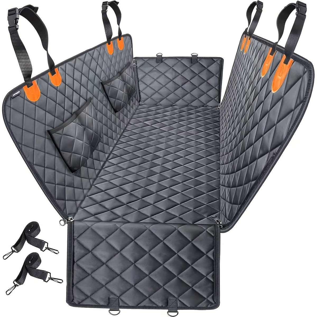 Dog Car Seat Cover Pet Hammock 600D – Waterproof Scratch-Proof Rear Seat Protector with 4 Side Pockets & Non-Slip Backing, Fits Cars, Trucks & SUVs, Universal Fit for All Dog Breeds