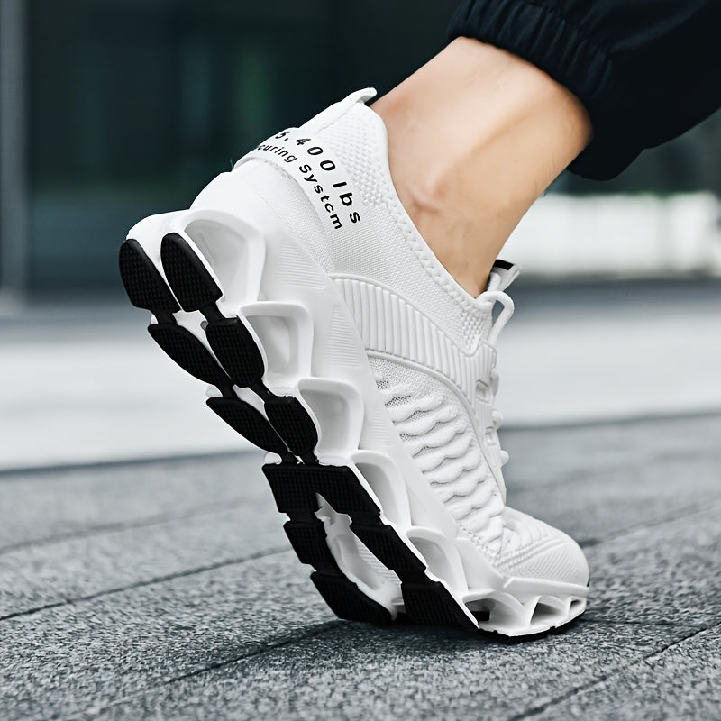Men's Breathable Running Shoes Lightweight Fish Scale Fabric Upper Durable Outsole Low Top for Running Hiking Walking Casual Sports White Black US 7-13.5