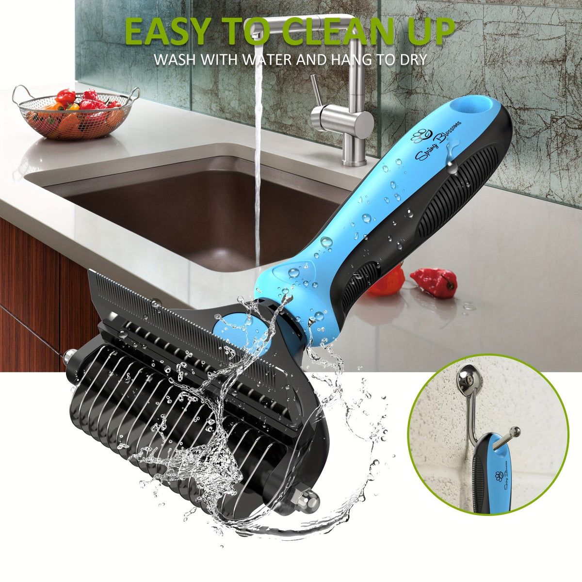Double-Sided Pet Deshedding & Dematting Brush for Dogs & Cats - Undercoat Grooming Tool for Short to Long Hair, Gentle Shedding Brush Removes Loose Fur & Tangles, 2 Colors (Cyan/Yellow)