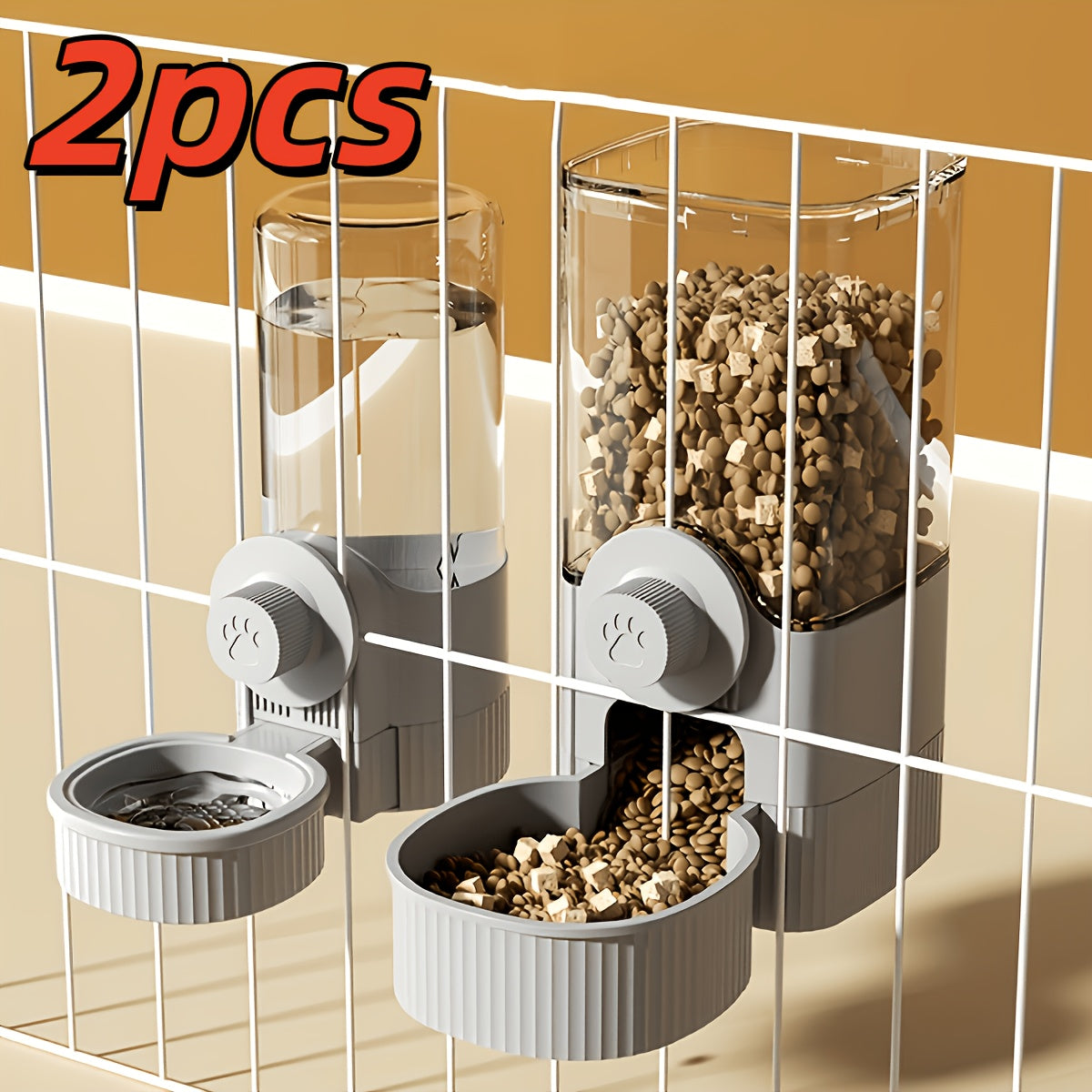 Hanging Cage Pet Feeder & Water Dispenser Set – 2-Piece Gravity Auto Feeding & Drinking Bowl for Cats, Dogs & Rabbits, Large Capacity Cage Mount Food & Water Bowl Combo